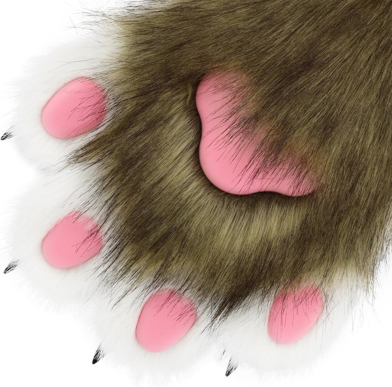 hbbhml Faux Fur Plush Furry Cat Claw Gloves Fursuit Animal Fox Paws Mittens Halloween Cosplay Costume Accessories for Adult - Image 3
